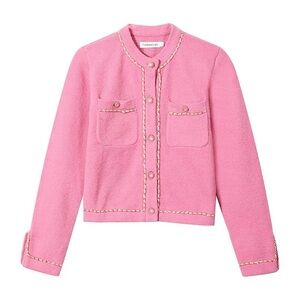 Sakura Pink Y2K Elegant Gold Chain Buttoned Cardigan Jacket Top